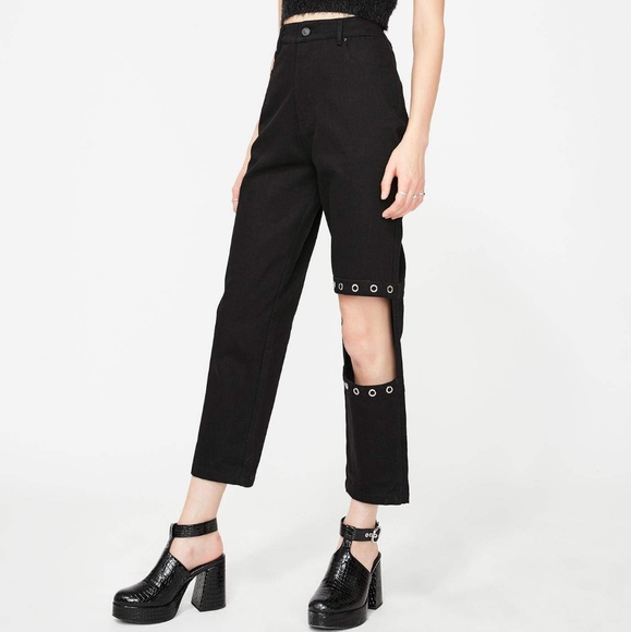 Denim - Disturbia black Jeans with metal and cutout accent